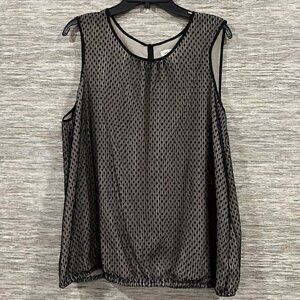 Cold water Creek Sheer Black Polka Dot Sleeveless Top Back Keyhole  Plus Size 22